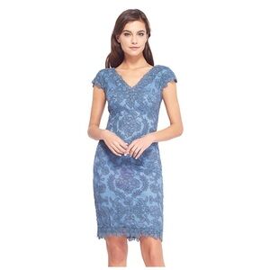 Tadashi Shoji Steel Blue Lace Dress Size 6 EUC